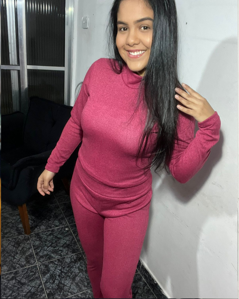 Conjunto Malha Canelada – Rosa